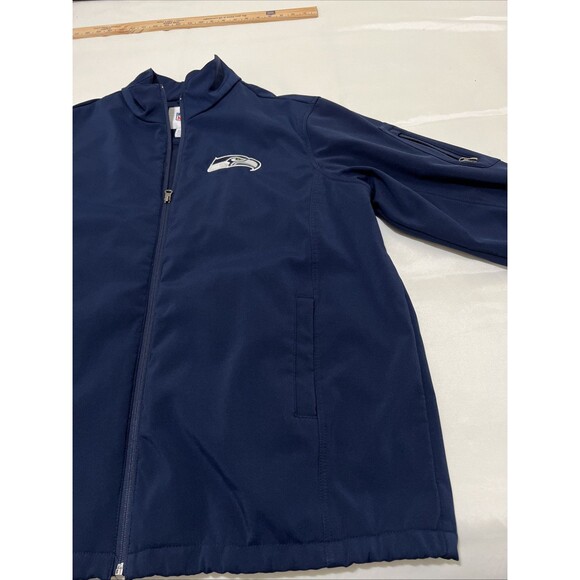 Seattle Seahawks Full Zip Jacket NFL Navy Drawstring Pockets Mens XL Blokecore - Picture 3 of 16